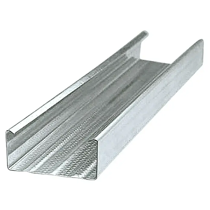 Probau CD-Deckenprofil - 2.600 x 60 x 27 mm, Stahl - Ansicht eines silberfarbenen Metallprofils, das häufig im Trockenbau verwendet wird, um Stabilität und Struktur zu gewährleisten.