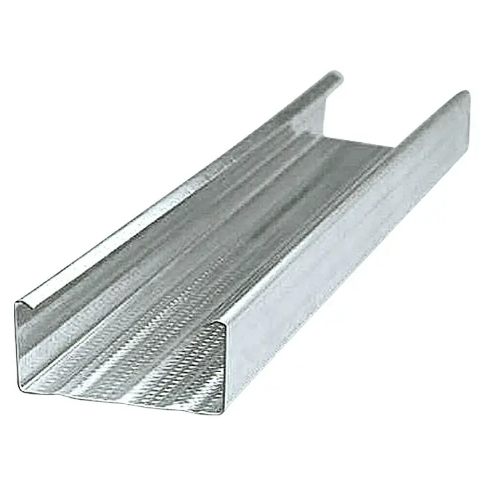 Probau CD-Deckenprofil4.000 x 60 x 27 mm, Stahl - Ansicht eines silberfarbenen Metallprofils, das häufig im Trockenbau verwendet wird, um Stabilität und Struktur zu gewährleisten.