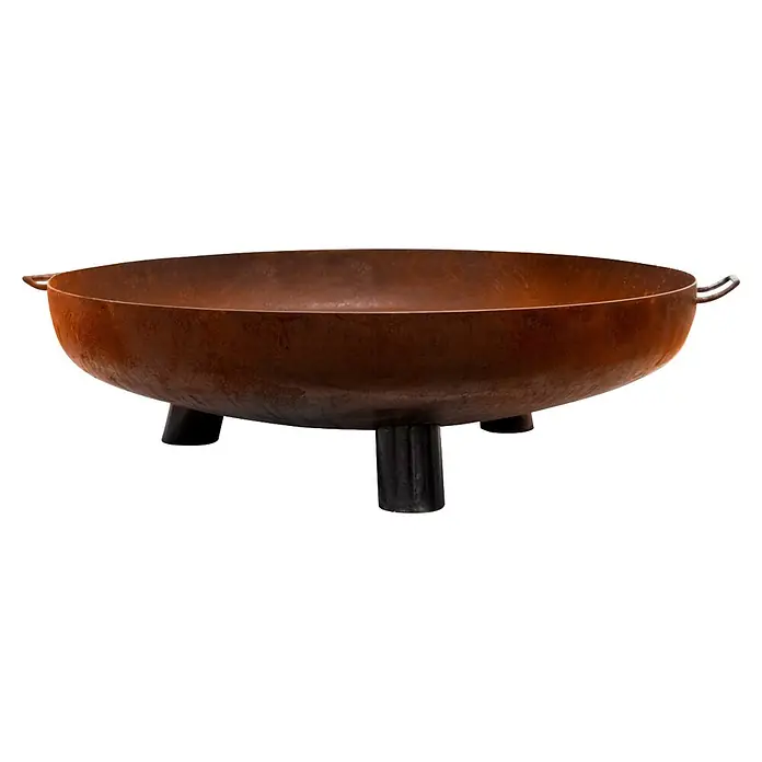 Nora Flames Brasero Calsotera con patas - Diámetro: 100 cm, Acero Corten - Cuenco de fogata de metal oxidado con tres patas negras y dos asas.
