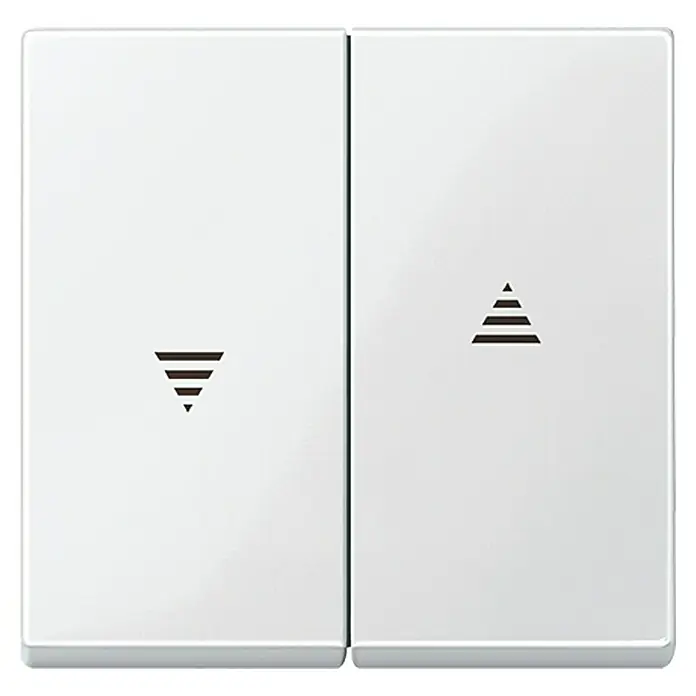 Merten 1-M Jalousiewippe 432419 - Polarweiß, Hochglänzend, Kunststoff, Unterputzmontage - Zwei weiße Lichtschalter mit Symbolen für Auf und Ab.