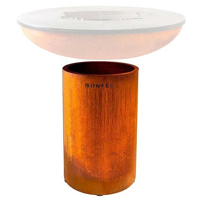 Bonfeu Brasero barbacoa Bonbiza - Ø x Al: 98 x 102 cm, Acero, Marrón óxido - Brasero con cuenco blanco y base cilíndrica de acero corten oxidado.