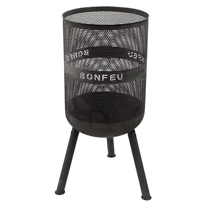 Bonfeu Chimenea de exterior Bonves - Ø x Al: 45 x 100 cm, Acero, Negro - Fogón de jardín de metal perforado gris oscuro con tres patas.