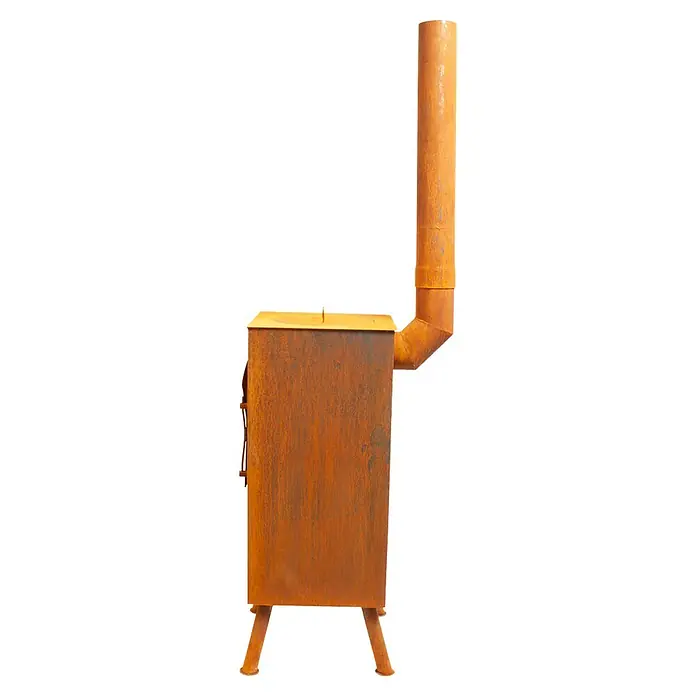 Bonfeu Chimenea de exterior Boncarre - L x An x Al: 35 x 35 x 164 cm, Acero Corten, Marrón óxido - Estufa de leña de metal oxidado con chimenea alta.