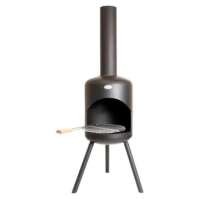 Bonfeu Chimenea de exterior Bonselo - Ø x Al: 39 x 147 cm, Acero, Negro - Chimenea exterior de metal negro con parrilla extraíble.