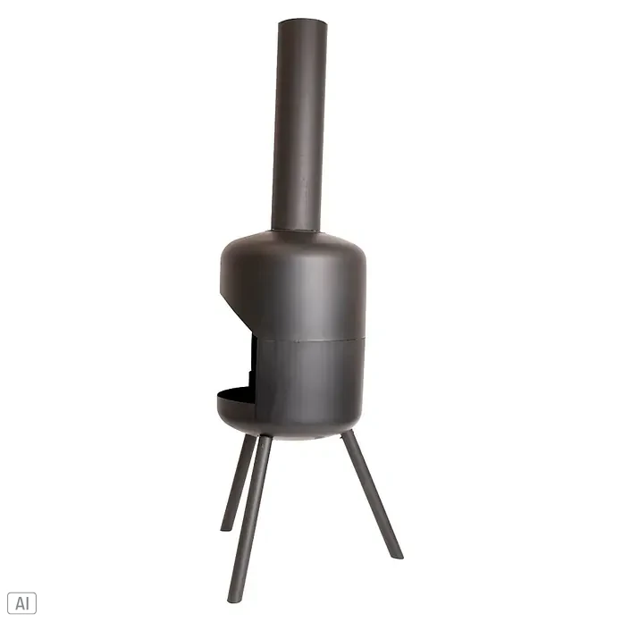 Bonfeu Chimenea de exterior Bonselo - Ø x Al: 39 x 147 cm, Acero, Negro - Estufa de exterior de metal gris oscuro con chimenea alta y tres patas.