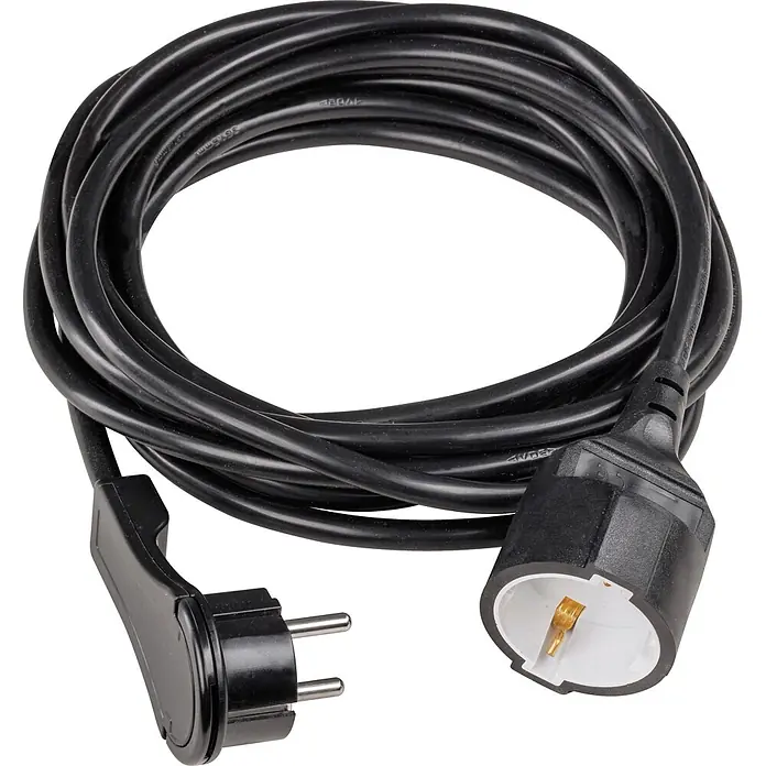 as-schwabe Verlängerungskabel H05VV-F 3G1,5 - 5 m, Schwarz, IP20, H05VV-F - Schwarzes aufgerolltes Verlängerungskabel mit Schukostecker und -kupplung.