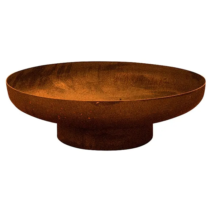 Outr Brasero Jesco - Diámetro: 55 cm, Acero Corten - Brasero redondo de metal rústico marrón oscuro con base sólida.