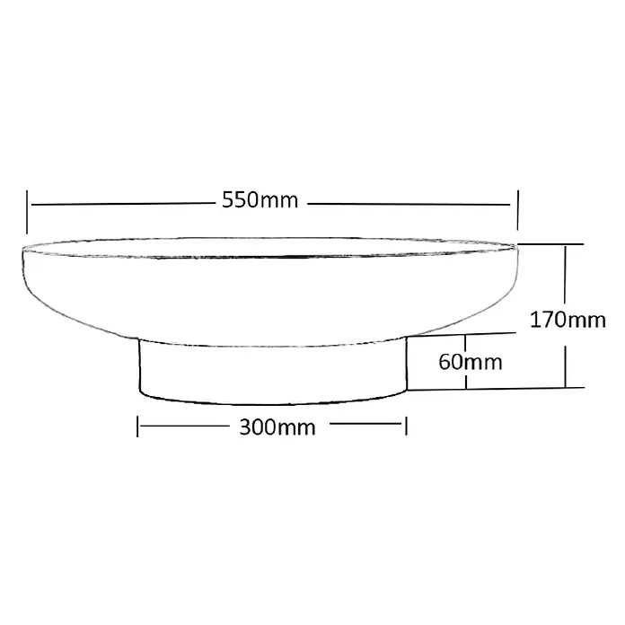 Outr Brasero Jesco - Diámetro: 55 cm, Acero Corten - Dibujo acotado de un lavabo redondo con 550mm de diámetro superior, base de 300mm y 170mm de altura total.