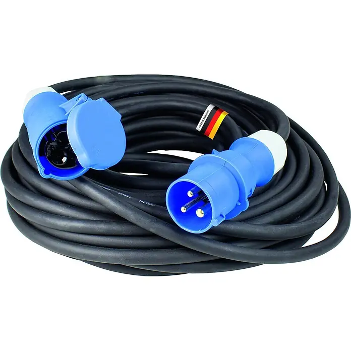 as-schwabe Verlängerungskabel H07RN-F 3G2,5 - 10 m, Schwarz, IP44, H07RN-F - Schwarzes CEE-Verlängerungskabel mit blauen Stecker und Kupplung, aufgerollt. Made in Germany.