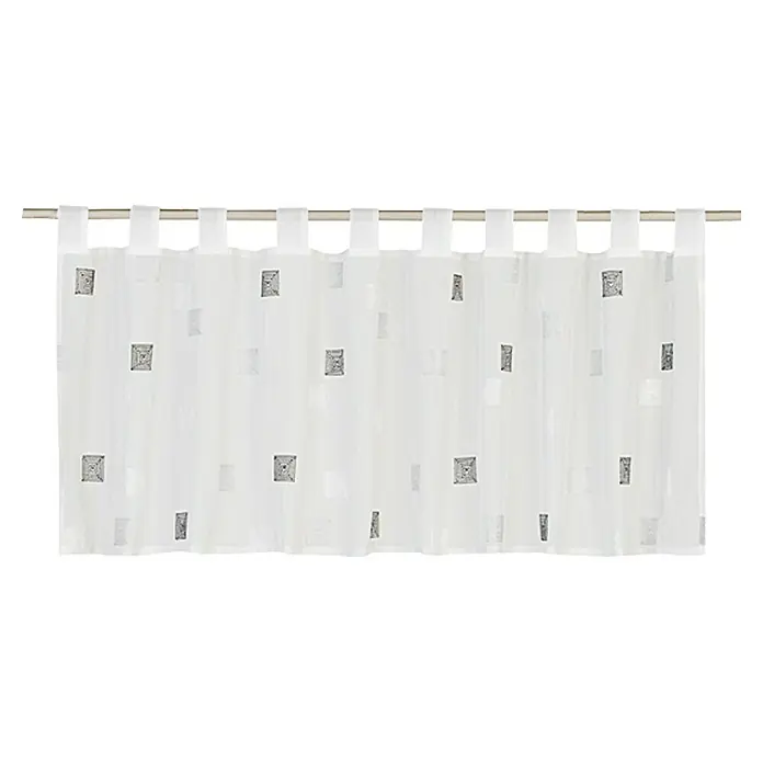Elbersdrucke Bistrogardine Quadro - 140 x 48 cm, 100 % Polyester, Schwarz/Weiß - Gardine mit Schlaufenaufhängung und einem dezenten Quadratmuster, perfekt für eine stilvolle Fensterdekoration.