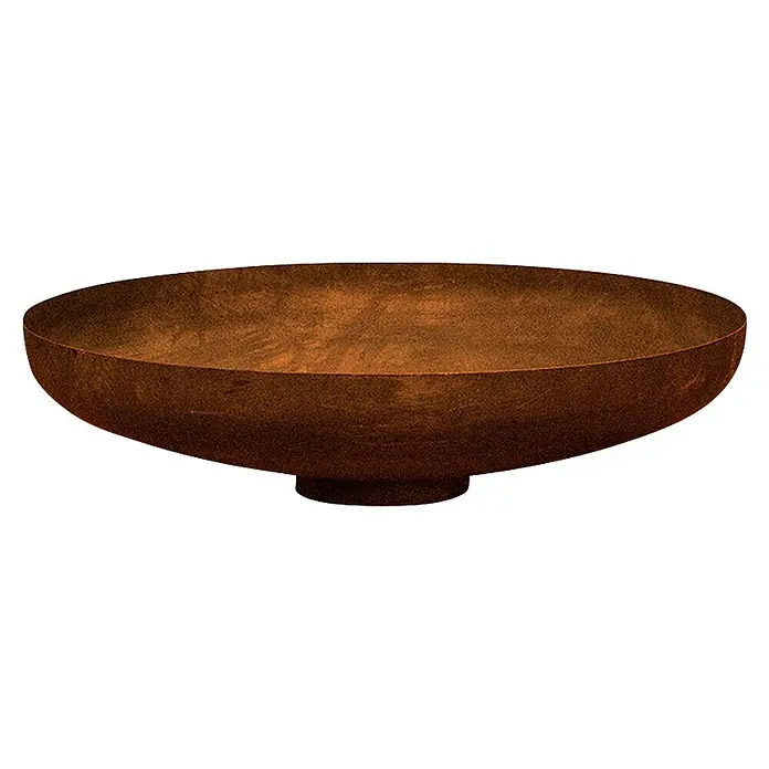 Outr Brasero Jesco - Diámetro: 120 cm, Acero Corten - Cuenco metálico marrón oscuro, posiblemente un brasero o macetero grande, con acabado rústico y texturizado.