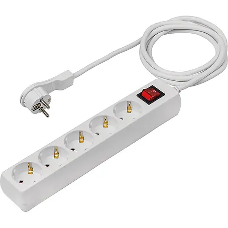 as - Schwabe 5-fach Steckdosenleiste 2m 230V weiß Flachstecker mit Bügel IP20