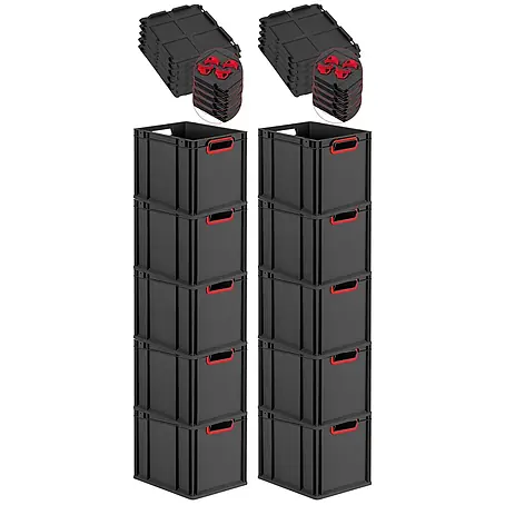 Proregal  Euroboxen-Set 10x Eurobox NextGen Color mit Auflagedeckel und Schiebeschnappverschlüsse