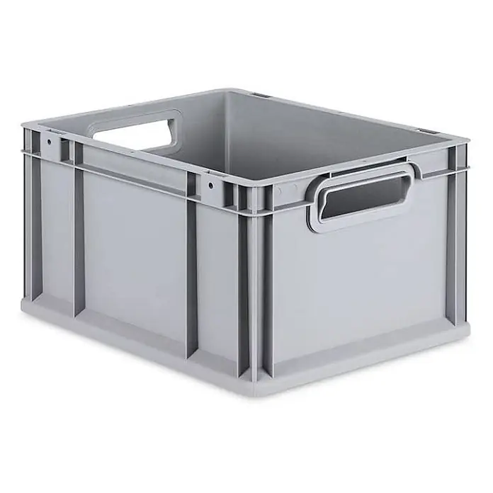 Eurobox NextGen Grip | HxBxT 22x30x40cm | 20 Liter | Griffe offen | Glatter Boden | Grau | Eurobehälter, Transportbox, Transportbehälter, Stapelbehälter, Box -  - Graue Kunststoff-Lagerbox mit seitlichen Griffen, ideal zum Organisieren und Stapeln.