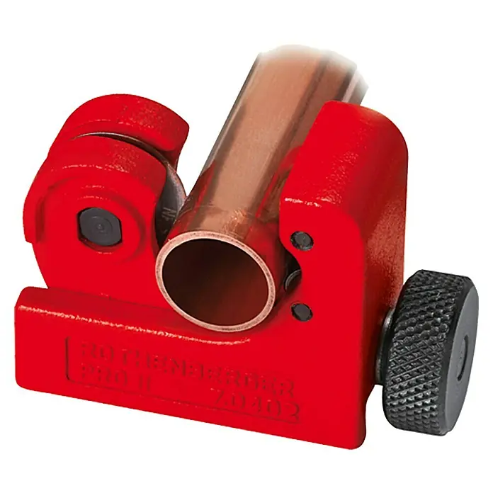 Rothenberger Industrial Cortatubos Minicut II Pro - 6 mm - 22 mm - Cortatubos Rothenberger con tubo de cobre, ideal para cortar tubos con precisión en fontanería y calefacción.