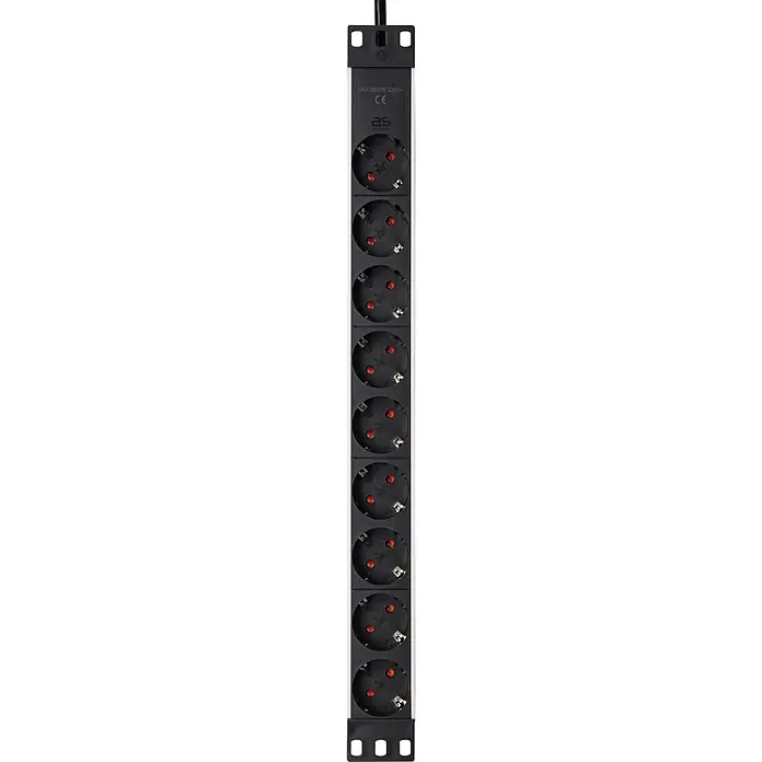 as - Schwabe 9-fach Steckdosenleiste RACK 3m 230V für 19" Netzwerkschrank IP20 -  - Schwarze 8-fach Schuko-Steckdosenleiste (Schwabe) für max. 3500W 230V, mit Kindersicherung und Montagehaltern.