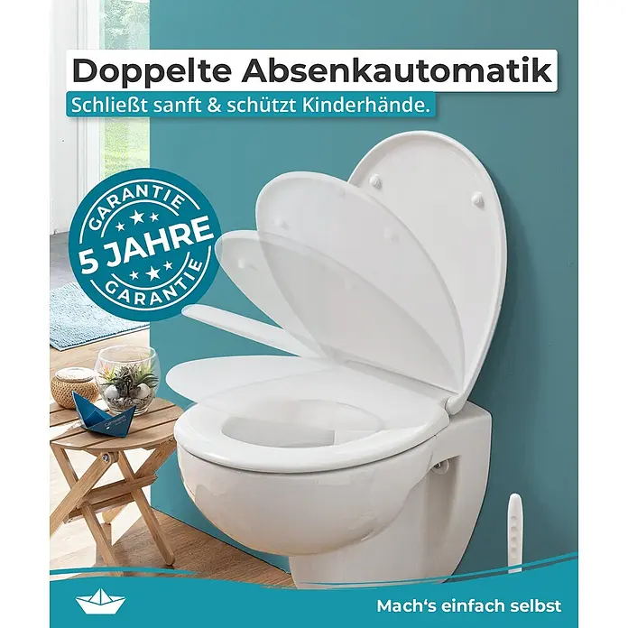 Calmwaters WC-Sitz Original - Duroplast, Weiß, Mit Absenkautomatik - Weißer Toilettensitz mit doppelter Absenkautomatik, schließt sanft und schützt Kinderhände, mit 5 Jahren Garantie.