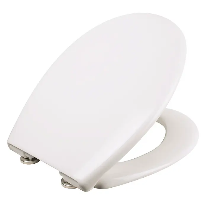 Calmwaters WC-Sitz Original - Duroplast, Weiß, Mit Absenkautomatik - Weißer, ovaler Toilettensitz mit glatter Oberfläche und sichtbaren Metallscharnieren.