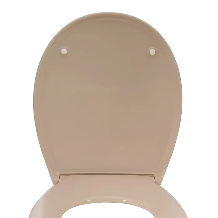 Calmwaters WC-Sitz Original - Duroplast, Beige, Mit Absenkautomatik - Beiger Toilettensitz mit geschlossenem Deckel, von oben gesehen.