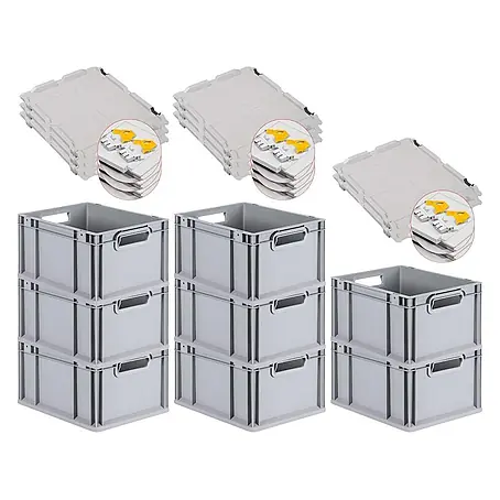 Proregal  Euroboxen-Set 8x Eurobox NextGen Economy mit Scharnierdeckel und gelben Verschlüssen