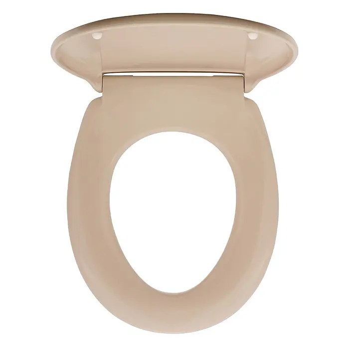 Calmwaters WC-Sitz Original - Duroplast, Beige, Mit Absenkautomatik - Beige Toilettenbrille mit leicht geöffnetem Deckel.