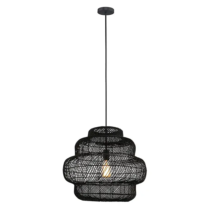 HOME DELUXE Hängeleuchte aus Rattan SIA - Schwarz -  - Schwarze Hängeleuchte aus geflochtenem Rattan in geschwungener Form mit sichtbarer Glühbirne.