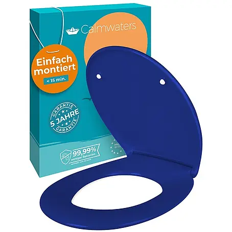 Calmwaters® Premium WC Sitz einfache Montage, Toilettendeckel bis 250 kg, Made in EU, antibakterieller Duroplast, Absenkautomatik, 2 Montage Optionen, abnehmbar, Klobrille, oval, Blau