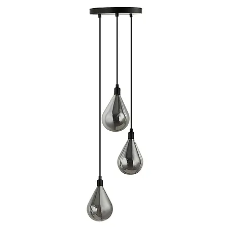 HOME DELUXE Hängeleuchte aus Glas CELIA Rauchgrau- 3-flammig