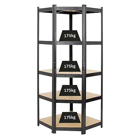 Eckregal Ragnar | HxBxT 180x70x40 cm | Fachlast 175kg | Schwarz