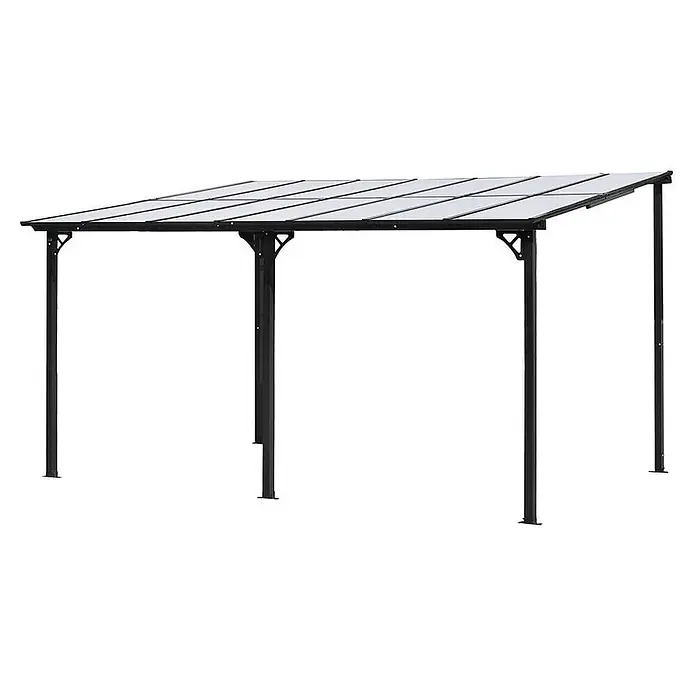 HOME DELUXE Terrassenüberdachung aus Aluminium ECO Anthrazit - 300 x 420 cm -  - Schwarzes Metall-Carport mit transparenten Dachpaneelen für Fahrzeug- oder Terrassenüberdachung.