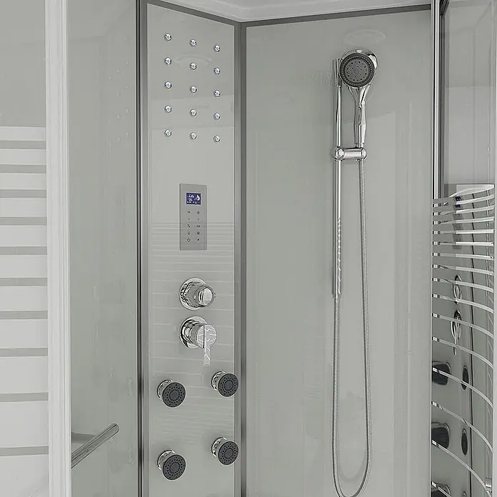 Home Deluxe Komplettdusche WHITE PEAR - Weiß - Moderne Duschkabine mit Chrom-Multijet-Duschpaneel, Digitalanzeige, Handbrause und mattweißen Paneelen.