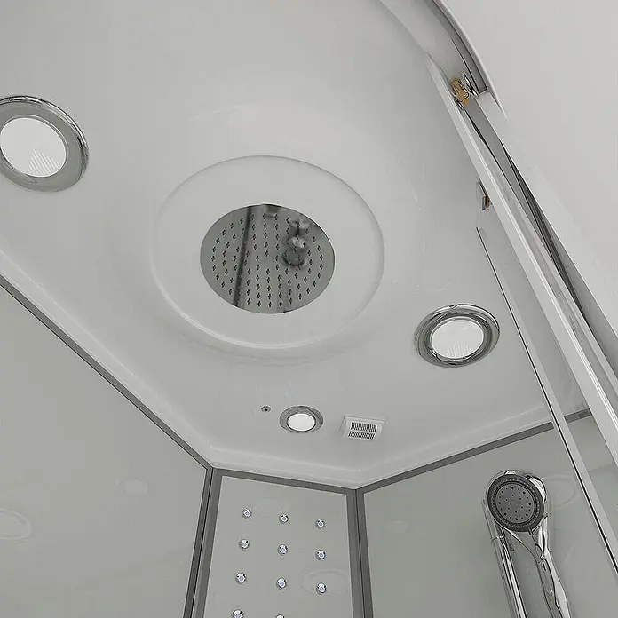 Home Deluxe Komplettdusche WHITE PEAR - Weiß - Moderner Duschkabinen-Innenraum mit Regendusche, Handbrause, Massagedüsen und Deckenleuchten.