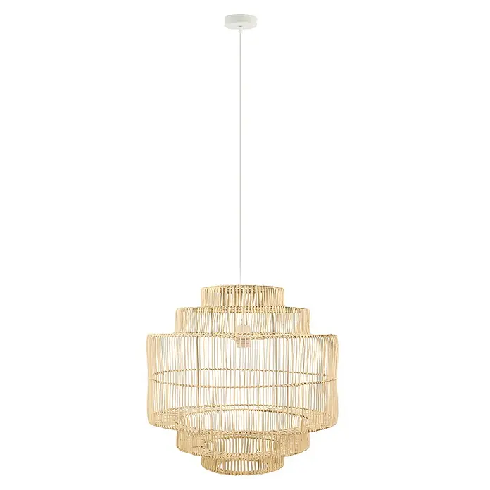 HOME DELUXE Hängeleuchte aus Rattan SIA - Weiß/Bambus -  - Hängelampe aus natürlichem Rattan mit gestuftem, offenem Geflecht.