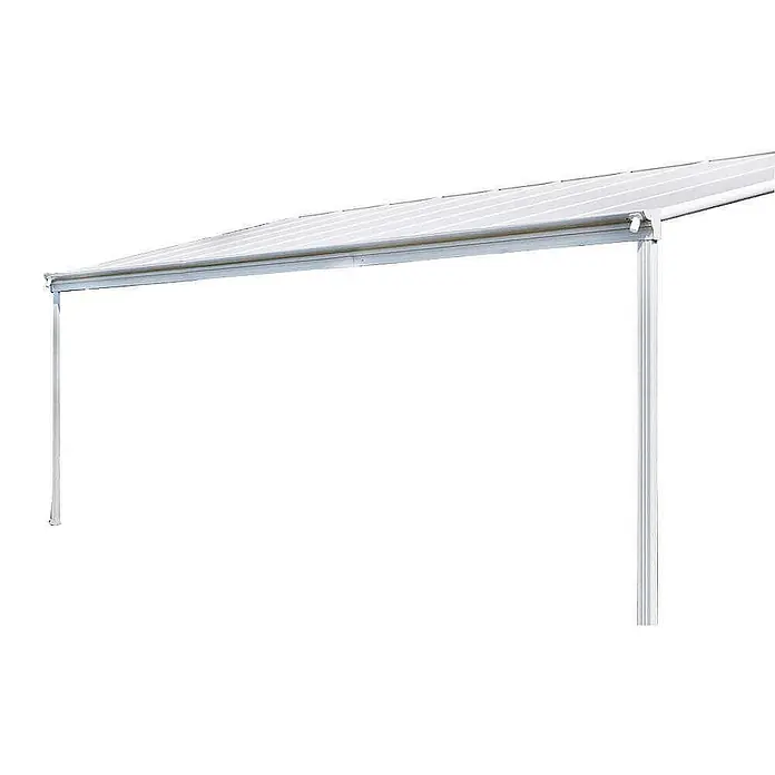 HOME DELUXE - Terrassenüberdachung SOLIS | Farbe: Weiß, Größe: 312 / 320 x 300 / 303 x 278 / 226 cm -  - Weiße Aluminium-Terrassenüberdachung mit Wellendach, gestützt von zwei Pfosten.