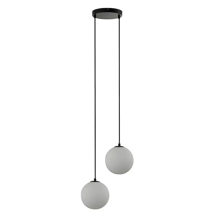 HOME DELUXE Hängeleuchte aus Glas SUNA Weiß - 2-flammig -  - Zweiflammige schwarze Pendelleuchte mit weißen kugelförmigen Glasschirmen. Hängt von einer schwarzen Deckenrosette.