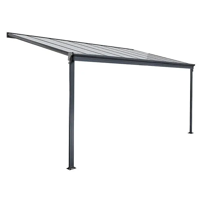 HOME DELUXE - Terrassenüberdachung SOLIS | Farbe: Grau, Größe: 312 / 320 x 300 / 303 x 278 / 226 cm -  - Dunkelgraues Anlehnvordach mit lichtdurchlässigen Dachplatten für den Außenbereich.