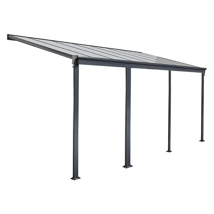 HOME DELUXE - Terrassenüberdachung SOLIS | Farbe: Grau, Größe: 625 / 618 x 303 / 300 x 278 / 226 cm -  - Anthrazitfarbenes Anbauvordach mit lichtdurchlässigen Dachplatten und Stützpfosten.