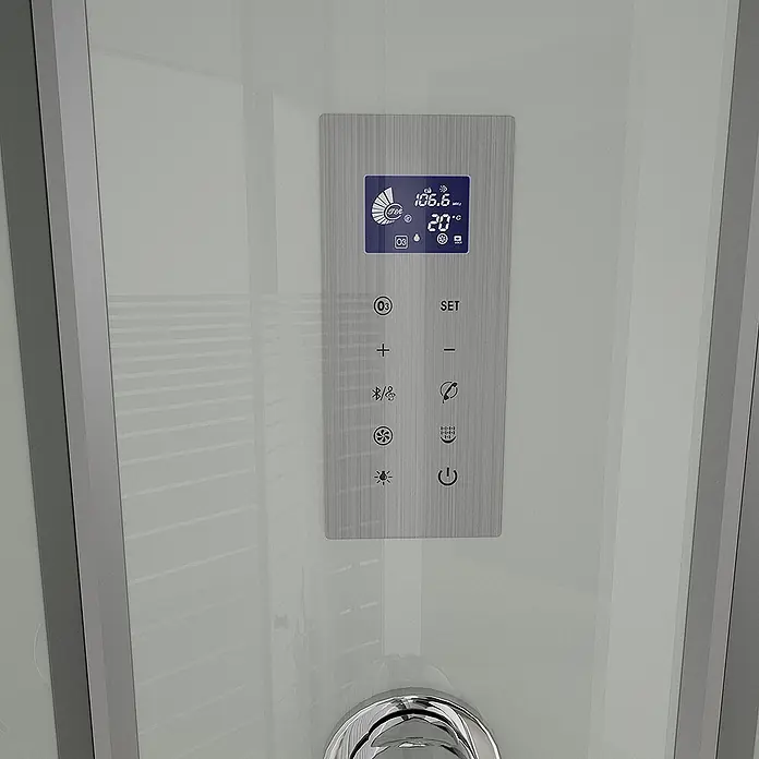 Home Deluxe Komplettdusche WHITE PEARL - Weiß - Gebürstetes Metall-Duschbedienfeld mit Digitalanzeige für Temperatur und Radio, sowie Touch-Tasten für Einstellungen, Ventilator, Licht und Ein/Aus.