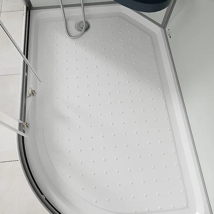 Home Deluxe Komplettdusche WHITE PEARL - Weiß - Weißer Viertelkreis-Duschwanne mit rutschfester Oberfläche und mittigem Abfluss.