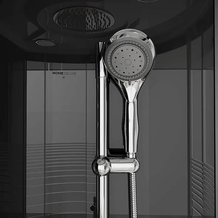 Home Deluxe Komplettdusche BLACK PEARL - Schwarz - Chrom-Duschkopf und verstellbare Stange in einer dunklen, modernen HOME DELUXE Duschkabine.