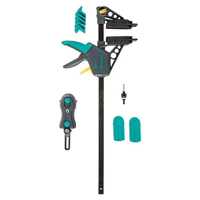 Wolfcraft Terrassenbau-Set - 11 -tlg. - Wolfcraft Einhandzwinge EZ40-150, vielseitiges Werkzeug zum einfachen und schnellen Fixieren und Spannen von Werkstücken.