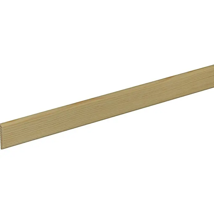 Profiles and more Abschlussleiste - L x B x H: 100 cm x 29 mm x 4 mm, Fichte/Kiefer - Nahaufnahme einer hellen, unbehandelten Holzleiste mit sichtbarer Maserung, ideal für DIY-Projekte und Innenausbau.