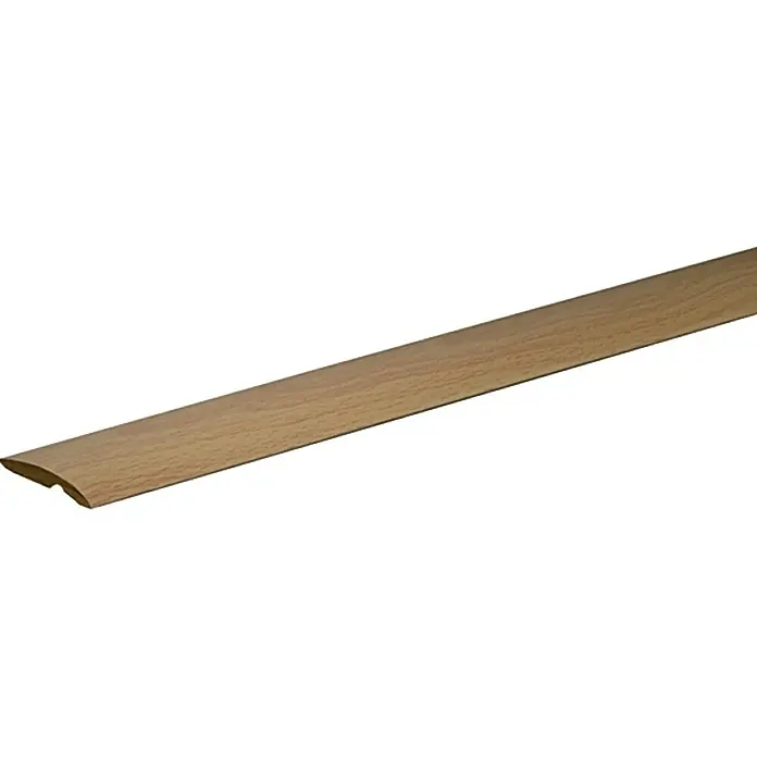 Profiles and more Übergangsprofil UPK07 - Ahorn, 0,9 m x 40 mm x 5 mm, Kleben - Nahaufnahme einer hellbraunen Übergangsleiste für den Boden, ideal zur Verbindung von Bodenbelägen mit unterschiedlichen Höhen.