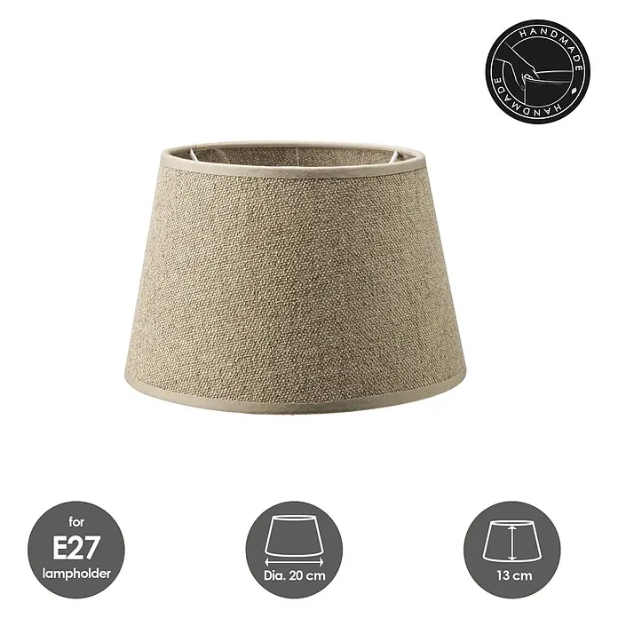 Home Sweet Home Lampenschirm Melrose - Ø x H: 20 x 13 cm, Taupe, Stoff, Rund - Handgefertigter beiger Stoff-Lampenschirm, E27-kompatibel, 20 cm Durchmesser, 13 cm hoch.