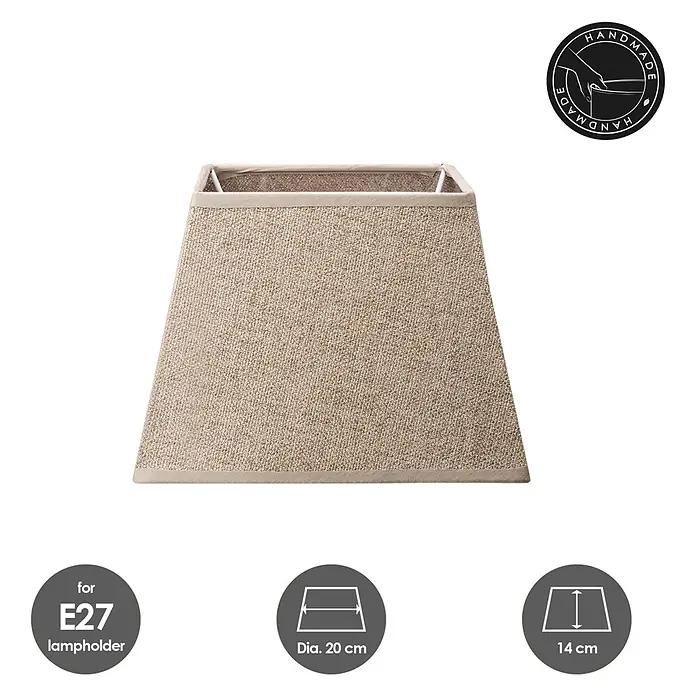Home Sweet Home Lampenschirm Melrose - L x B x H: 20 x 20 x 14 cm, Taupe, Stoff, Eckig - Handgefertigter, quadratischer Lampenschirm aus beigem Strukturstoff für E27 Fassungen.