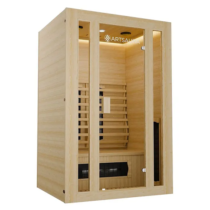 Artsauna Elementsauna - L x B x H: 105 x 120 x 190 cm - Helle Holz-Infrarotsauna mit Glastür und Innenbank.