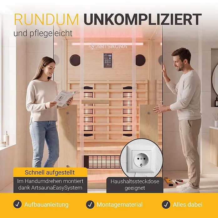 Infrarotkabine Göteborg 2 Personen mit Vollspektrumstrahlern -  - Leichte Holz-Infrarotsauna, einfach im modernen Zuhause montierbar, für schnelle Installation und kompatibel mit Haushaltssteckdosen.