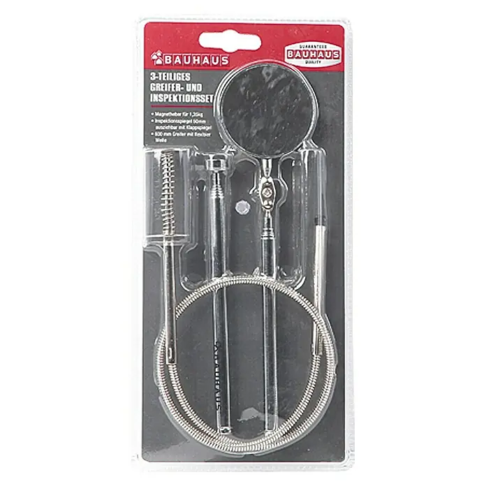 BAUHAUS Greifer-Set - 3 -tlg., Länge: 600 mm - Ein 3-teiliges Inspektionsset von Bauhaus mit Greifer, Spiegel und Magnetheber, ideal für schwer zugängliche Stellen.