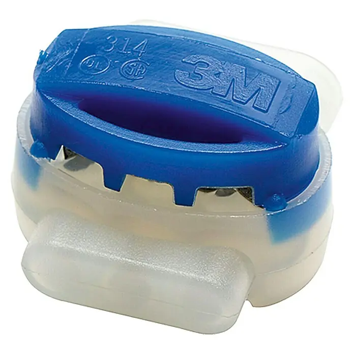 Gardena Clip-Connector - Passend für: Gardena Mähroboter - Nahaufnahme eines 3M 314 Drahtverbinders. Perfekt für sichere und einfache Kabelverbindungen im Außenbereich.
