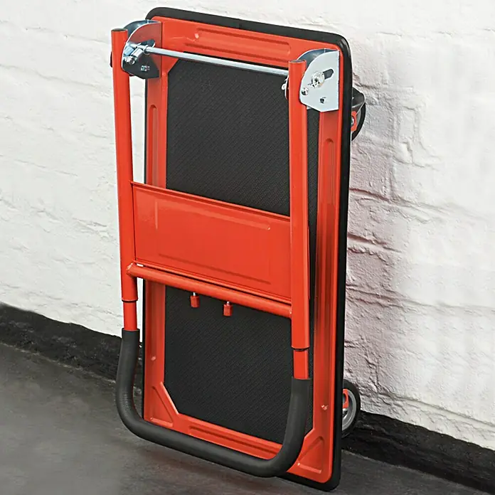 BAUHAUS Plattformwagen - Höhenverstellung: 87 cm - 105 cm, Stahl, 300 kg, Klappbar - Klappbarer Transportwagen in Rot und Schwarz, ideal für den einfachen Transport von Lasten und platzsparende Lagerung.